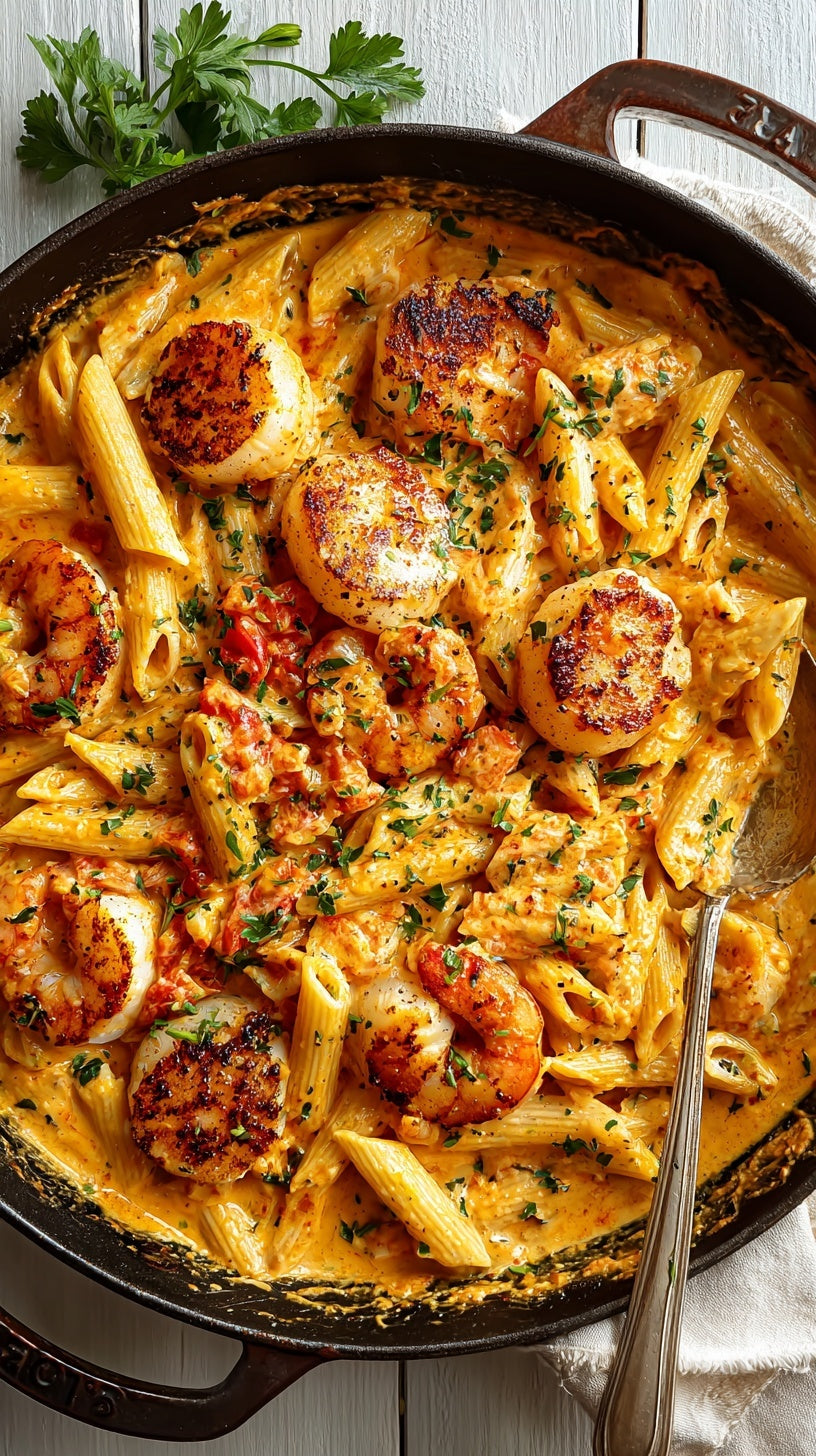 LOW CARB Creamy Marinara Penne with Prawns & Scallops – Qetoe Low