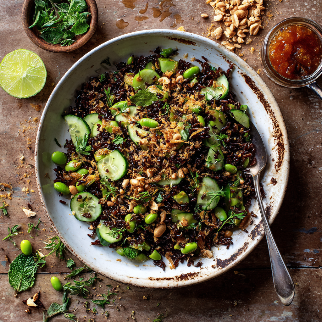 Crispy Qetoe Rice Cucumber Salad