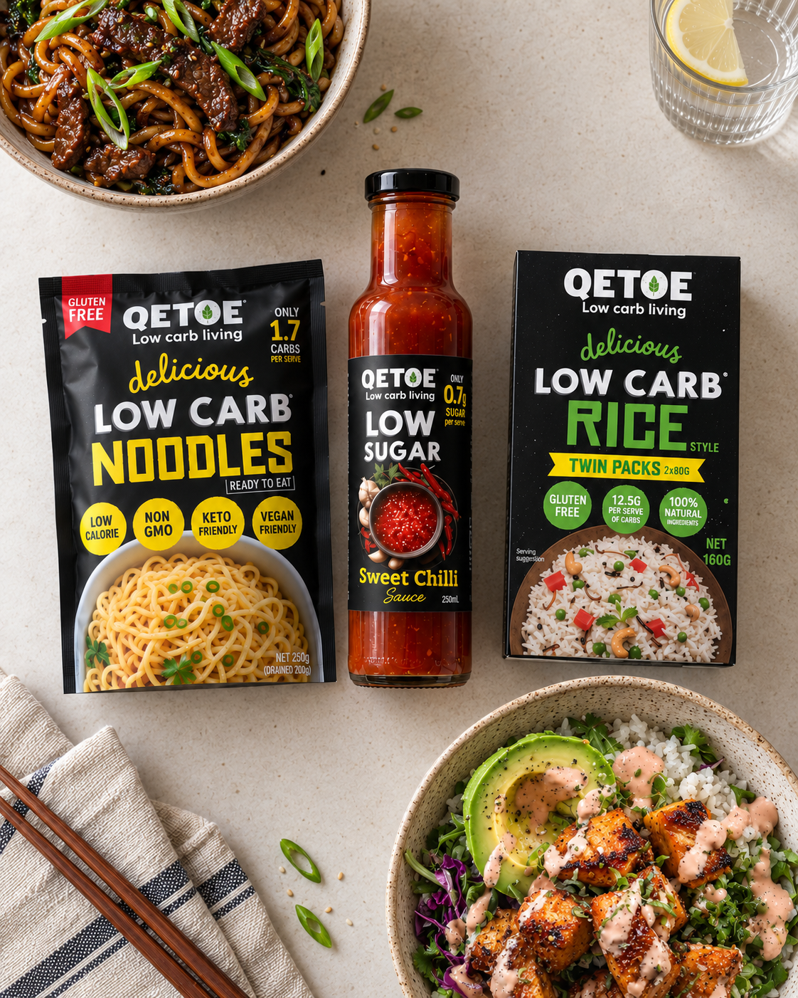Asian Pantry Bundle: Low Carb Rice + Noodles + Sweet Chilli Sauce
