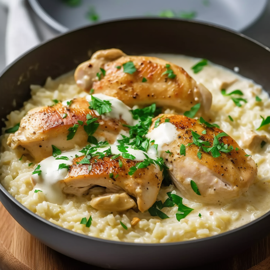 Low Carb Creamy Chicken with Qetoe Low Carb Rice