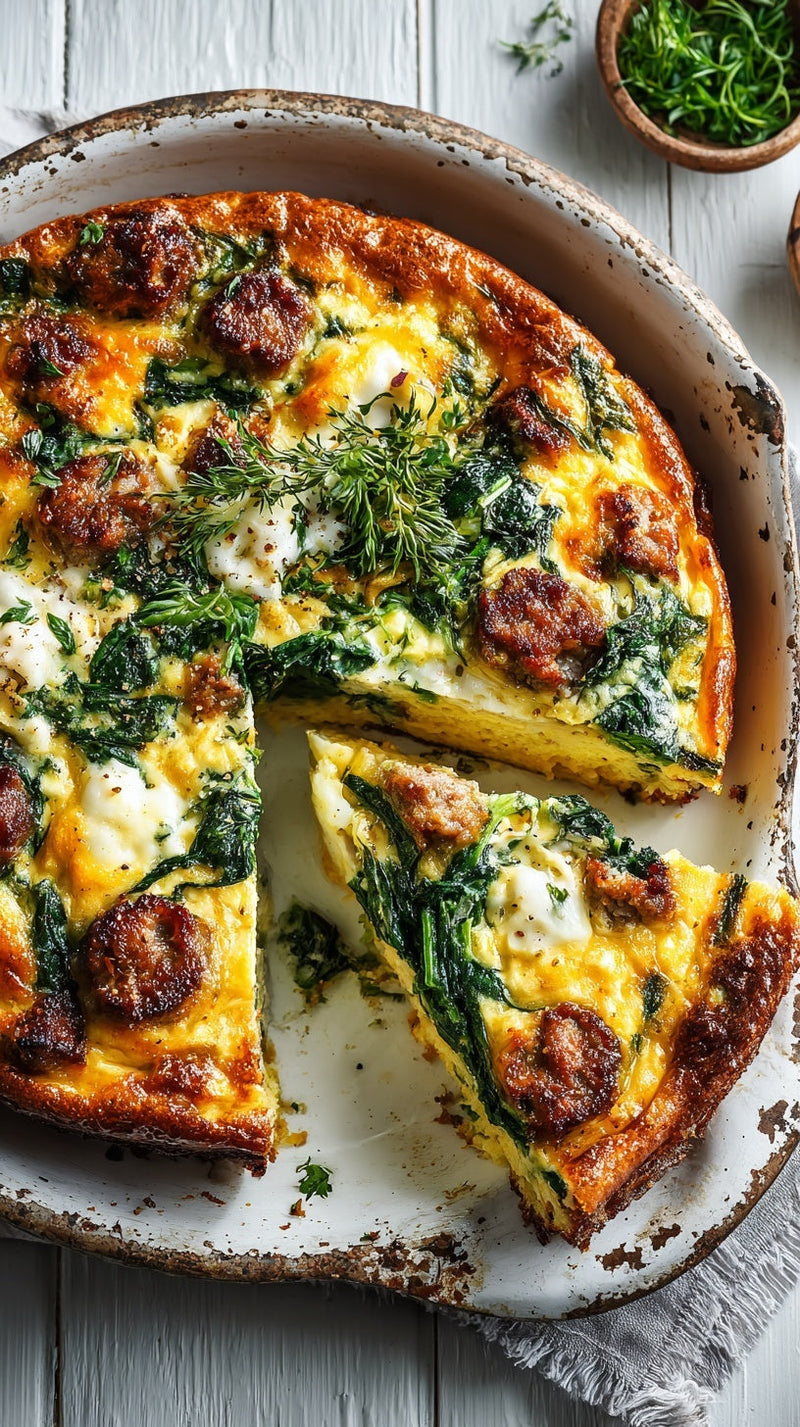 Low Carb Cheesy Spinach & Sausage Frittata