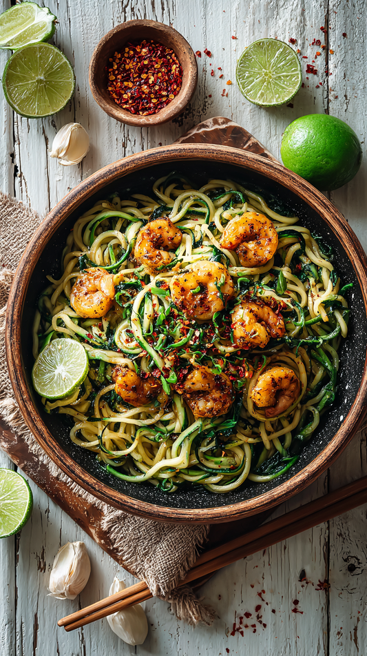LOW CARB Garlic Prawn & Zucchini Noodle Stir-Fry