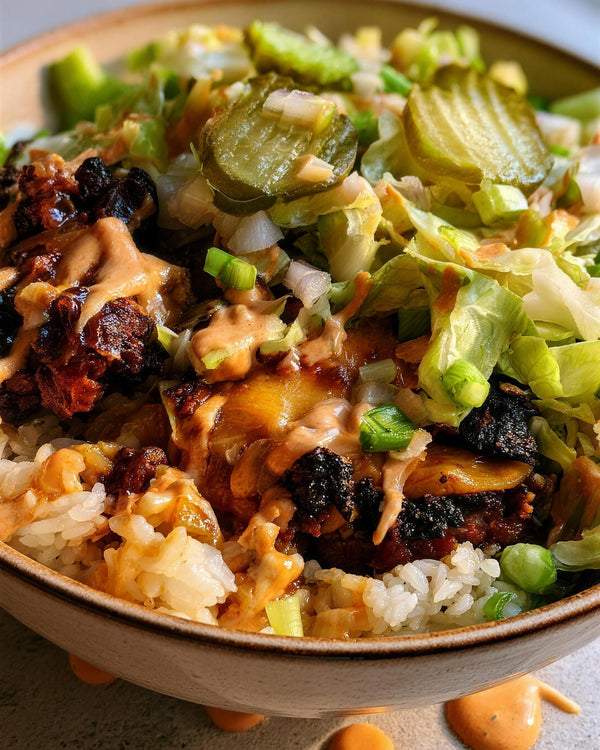 Low Carb Smash Burger Rice Bowl with Special Sauce