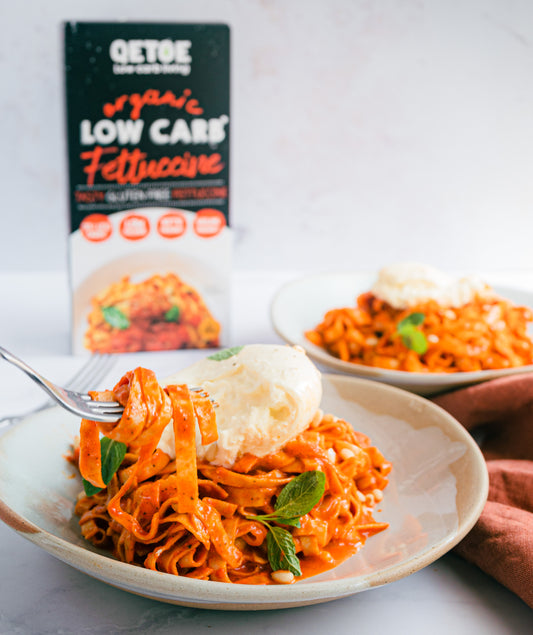 Low Carb Fettuccini with Roasted Red Pepper Sauce