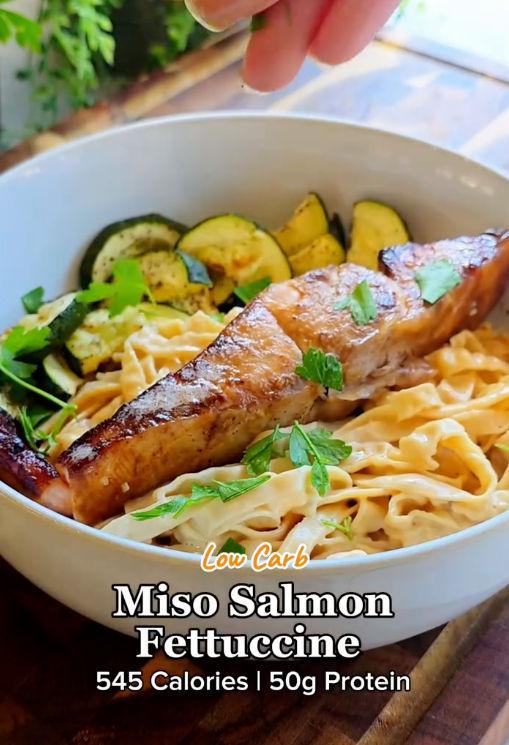 Low Carb Miso Salmon Fettuccine