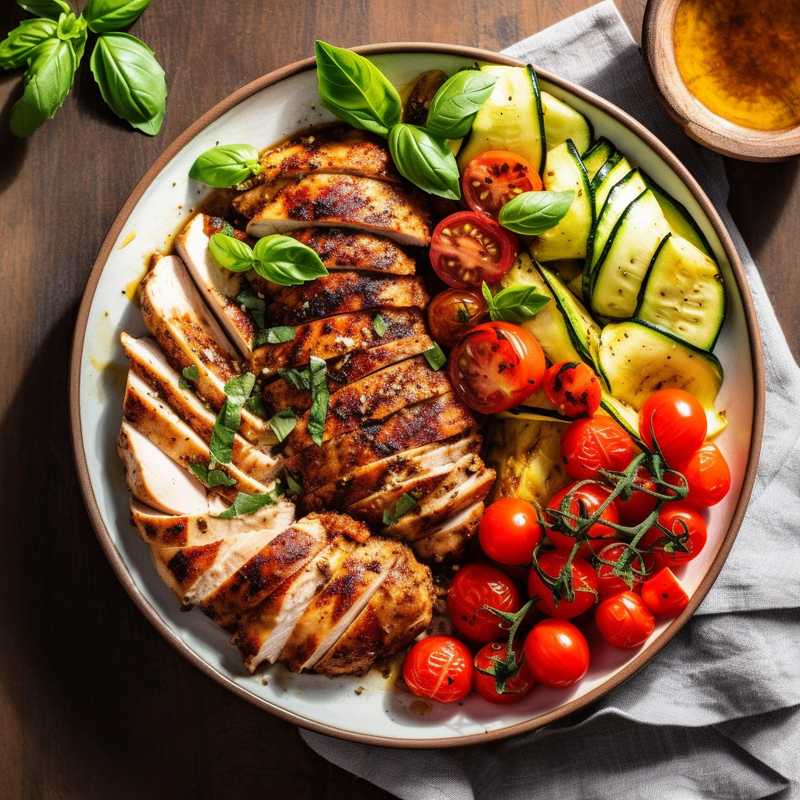 Grilled Chicken with Tomato Zucchini Salad