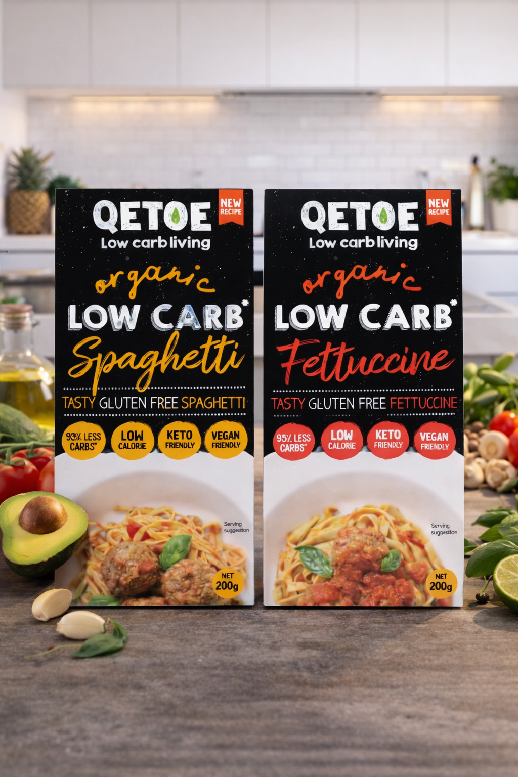 COMBO BUNDLE DEAL- 5 x Qetoe Organic Low Carb Fettuccine Pack & 5 X Qetoe Organic Low Carb Spaghetti Pack