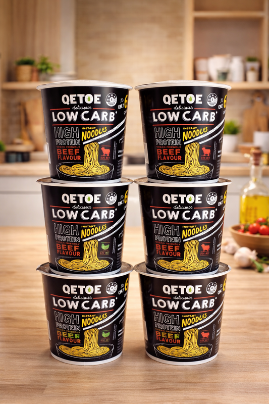 Qetoe Low Carb High Protein Instant Cup Noodle - BEEF 12 PACK