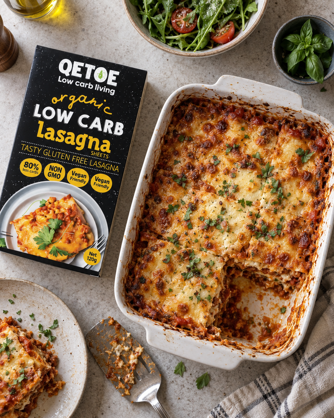 Qetoe Low Carb Lasagna Sheets 120g ( 4 x 120g Pack )