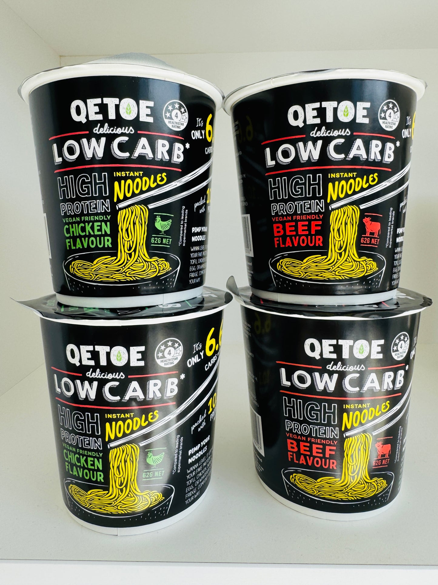 Qetoe Low Carb High Protein Instant Cup Noodle - COMBO 12 PACK