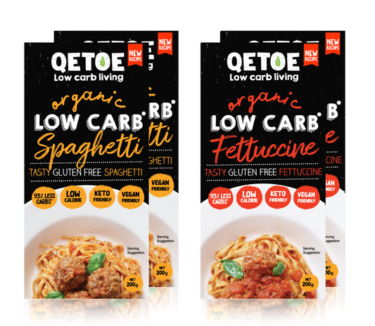 Starter Pack. 2x Qetoe Low Carb Spaghetti, 2 x Qetoe Low Carb Fettucine