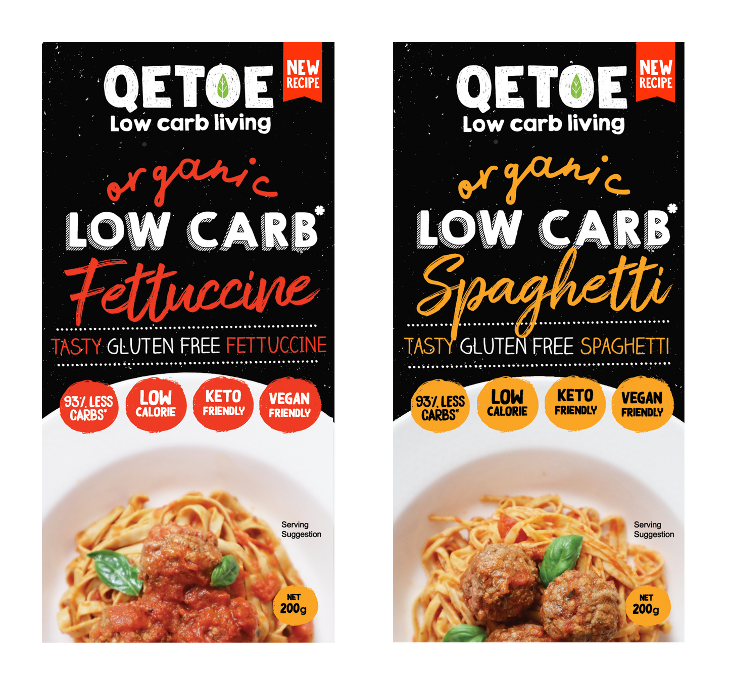 COMBO BUNDLE DEAL- 5 x Qetoe Organic Low Carb Fettuccine Pack & 5 X Qetoe Organic Low Carb Spaghetti Pack